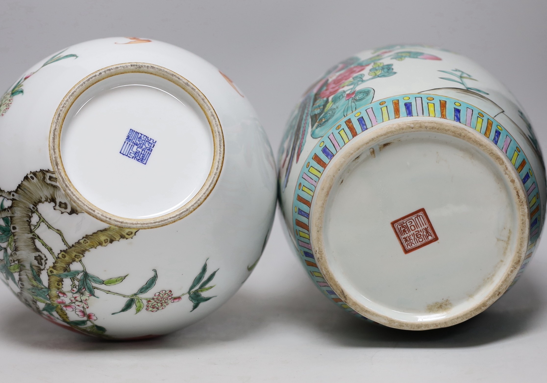 A Chinese vase with cover, with a peach and bat bottle vase, tallest 35cm high